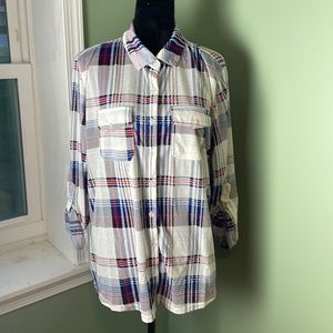 NWT New York, laundry 1X button up plaid shirt